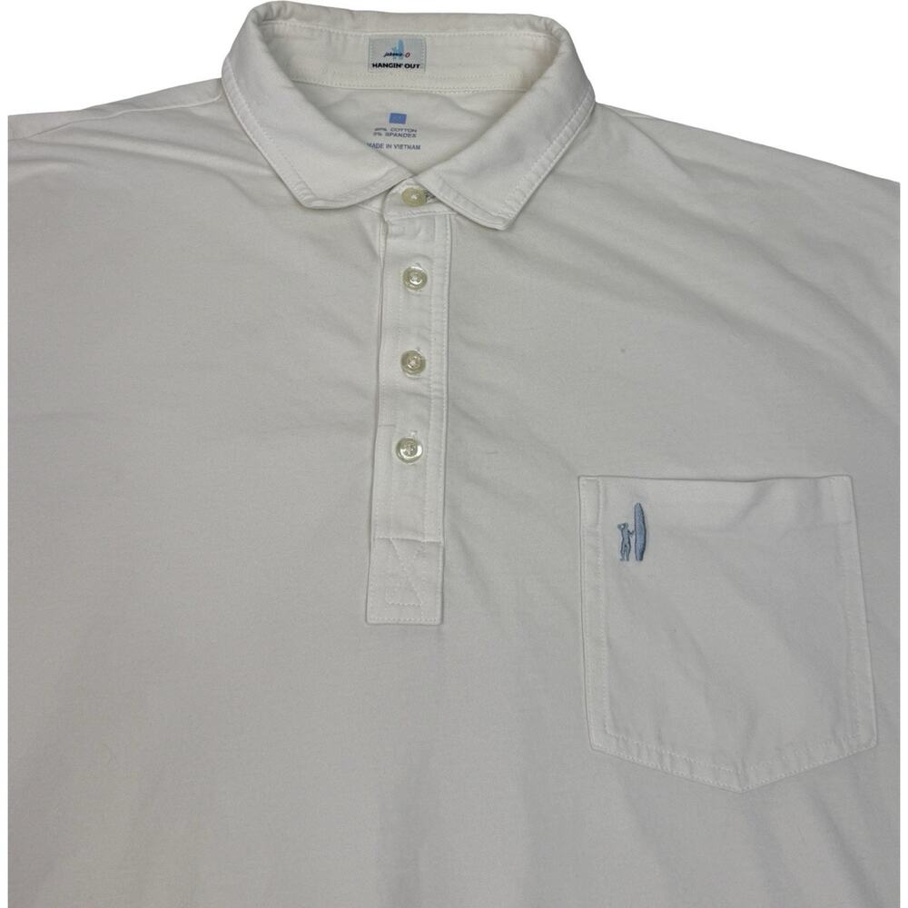 Johnnie-O Hangin Out Pocket Polo Men's XL White Logo Sleeve Blue Surf